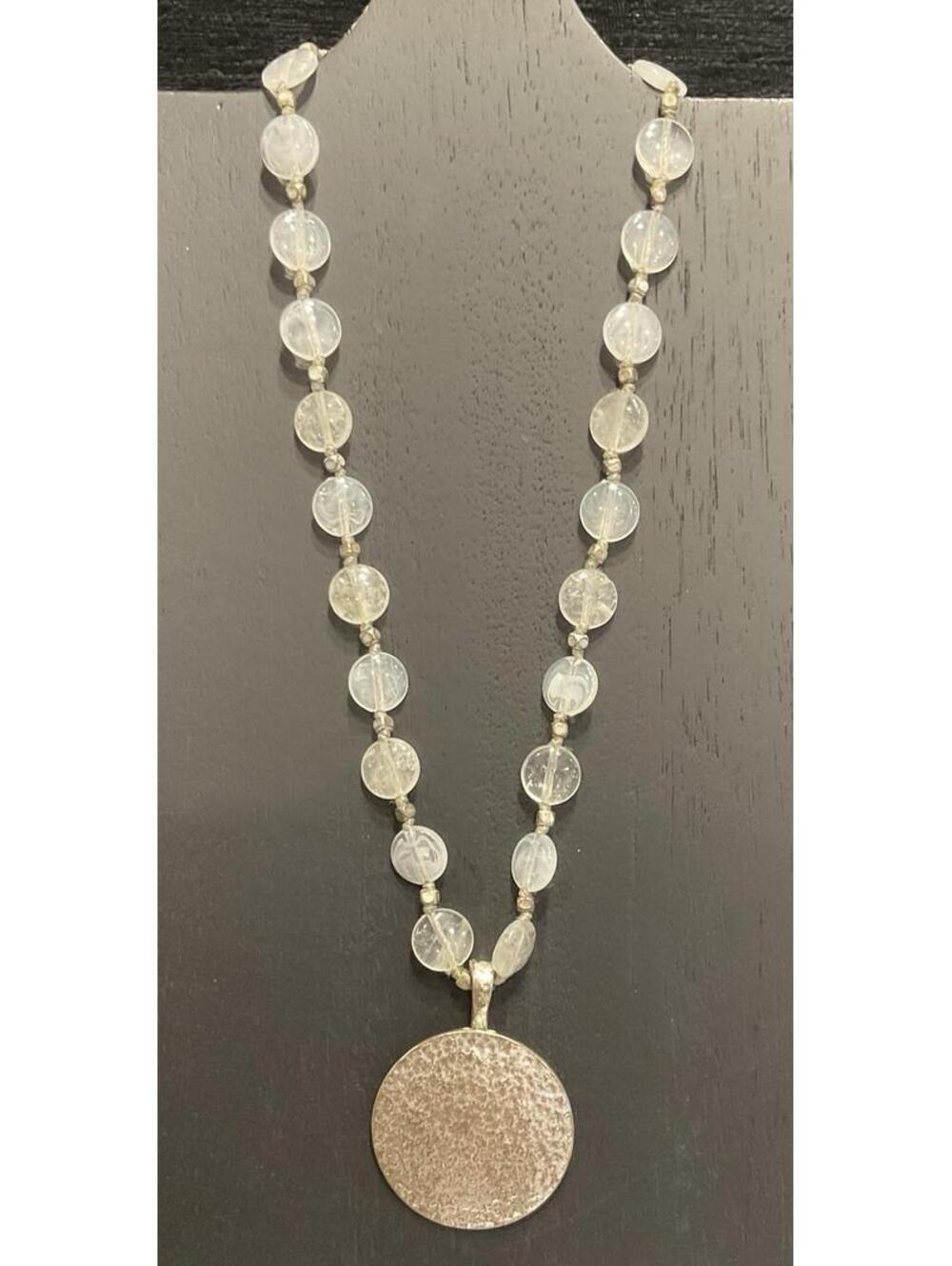 Monet Silver Tone Chain & White Bead Necklace With Removable Pendant #497